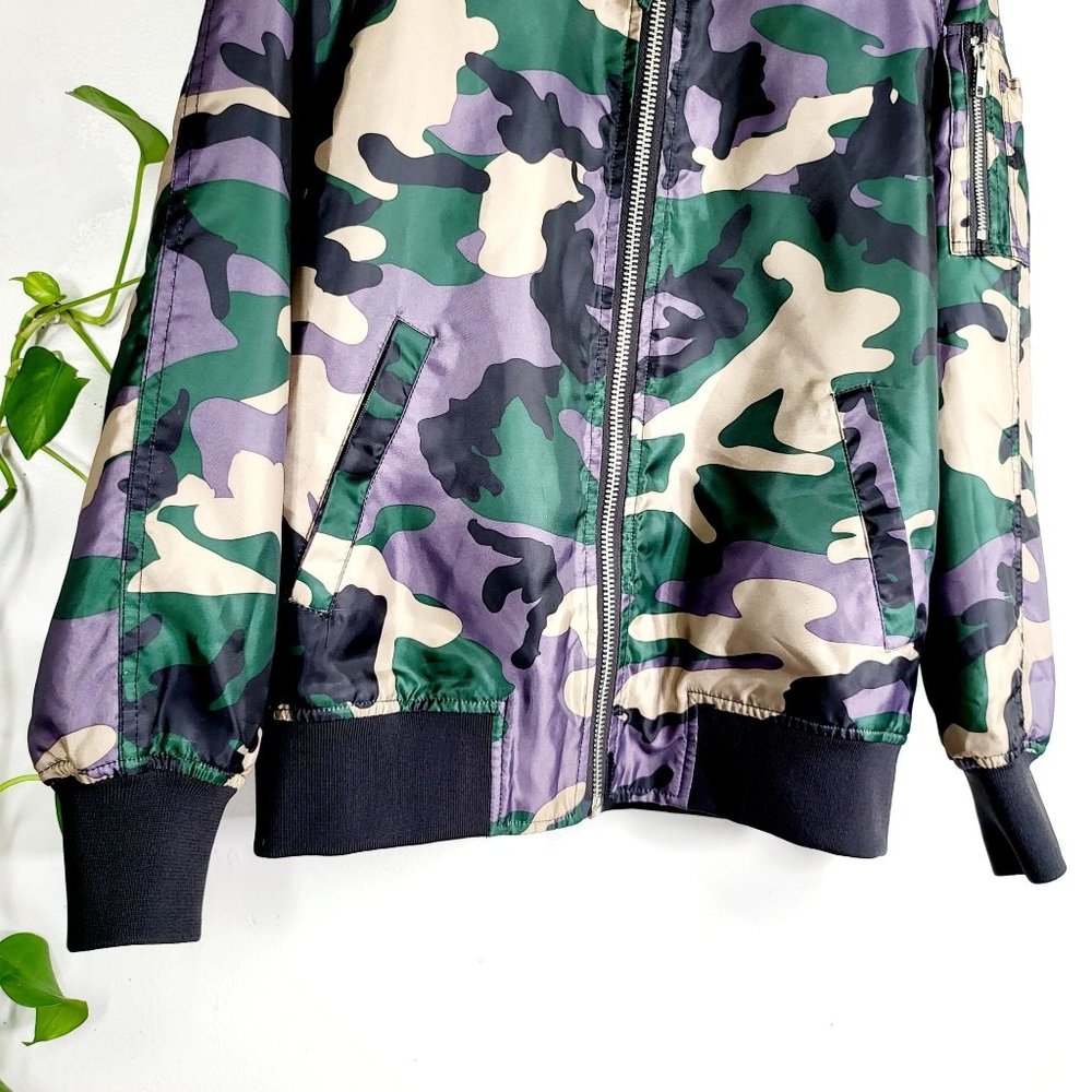 ANTHRO x SILENCE + NOISE Rita Camouflage Lightweight Bomber Jacket MEDIUM Satin - Picture 9 of 13
